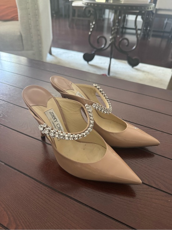 Jimmy Choo Shoes - Jimmy Choo Blush Patent Leather Pointed-Toe Bing 100 with Crystal Strap